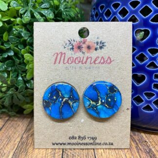 AT5513 Blue Marble Wood & Resin Stud Earrings 20mm