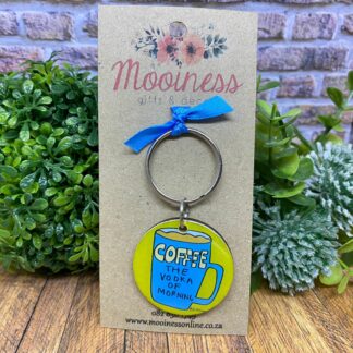 KRM0120 Coffee the Vodka of Morning Wood & Resin Keyring 40mm