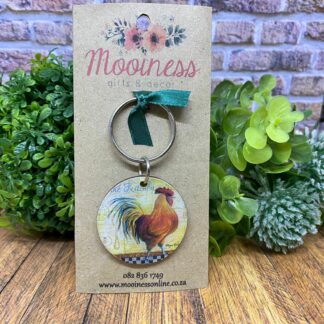 KRM1701 Rooster Wood & Resin Keyring 40mm