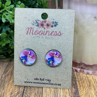 AS5519 Pink Marble Wood & Resin Stud Earrings 15mm