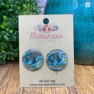 AT4610 Turquoise Paisley Wood & Resin Stud Earrings 20mm
