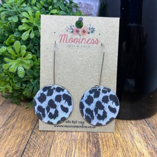 PE5308 Black Leopard Print Drop Hook Wood & Resin Earrings 30mm