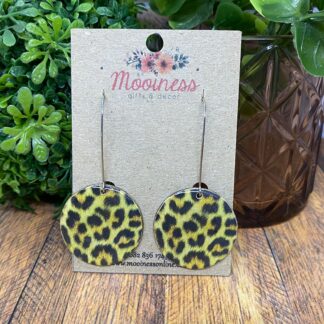 PE5319 Brown Leopard Print Drop Hook Wood & Resin Earrings 30mm