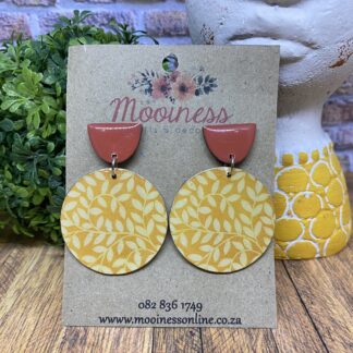 AJ2824-39 Orange Leaf Wood & Resin Stud Drop Earrings 40mm