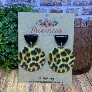 AJ5319 Brown Leopard Print Wood & Resin Stud Drop Earrings 40mm