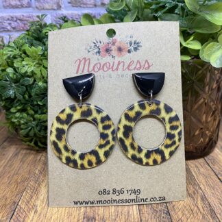 AN5319-07 Brown Leopard Print H/Round Drop Wood & Resin Earrings 60mm