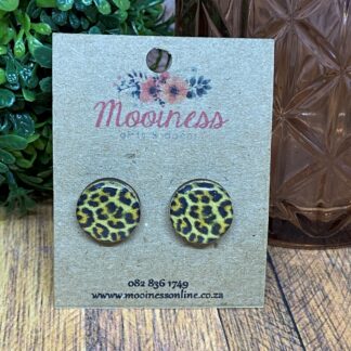 AS5319 Brown Leopard Print Wood & Resin Stud Earrings 15mm