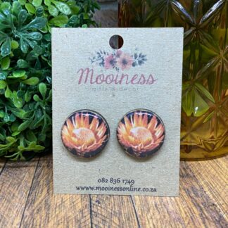 AT0403 Orange Protea Wood & Resin Stud Earrings 20mm