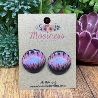 AT0404 Pink Protea Wood & Resin Stud Earrings 20mm