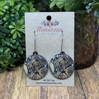 PE5314 Brown Snake Print Drop Hook Wood & Resin Earrings 30mm